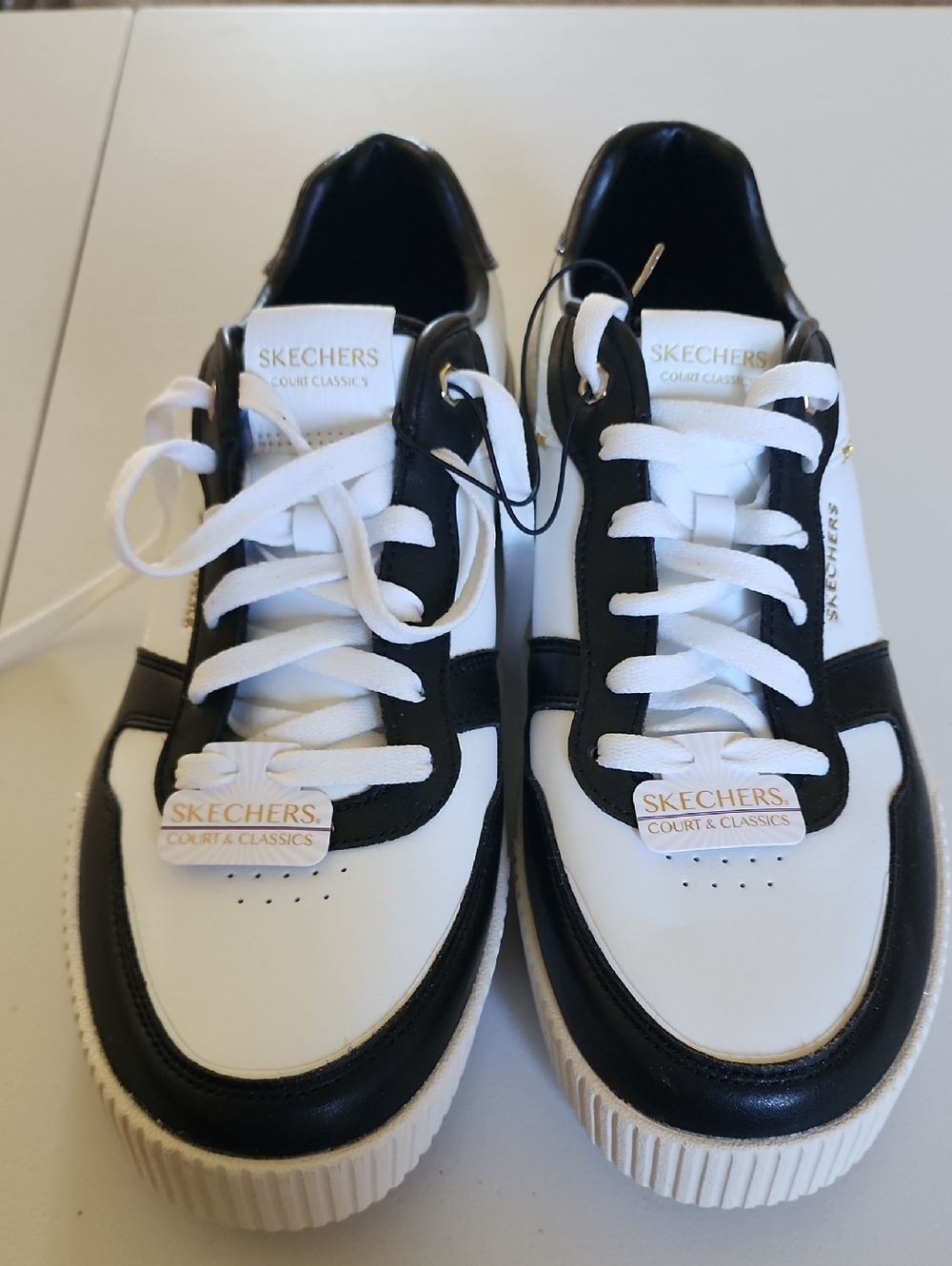 Skechers Black and White Lace-Up Platform Sneakers